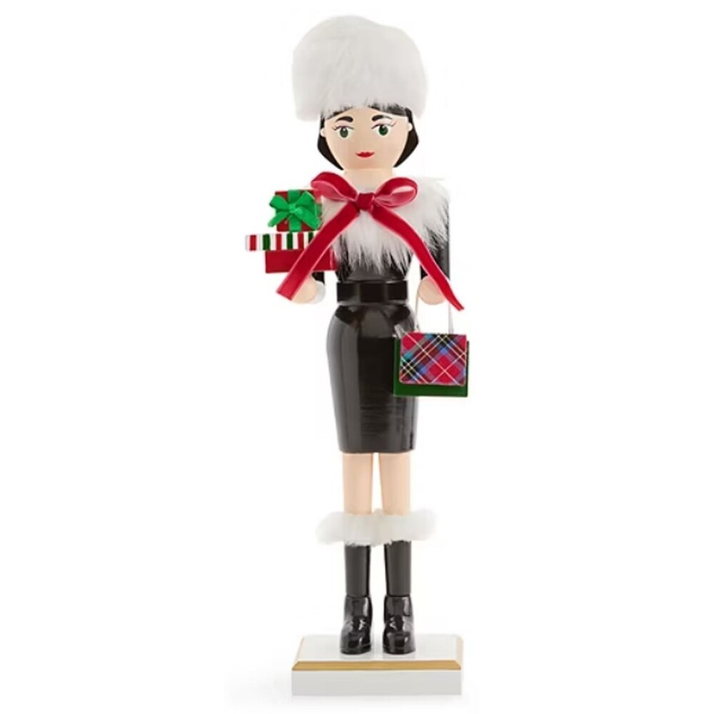 Wooden Christmas Nutcracker, 14", WHITE FEMALE SHOPPER GIRL/WOMAN W/BAGS 174, NP